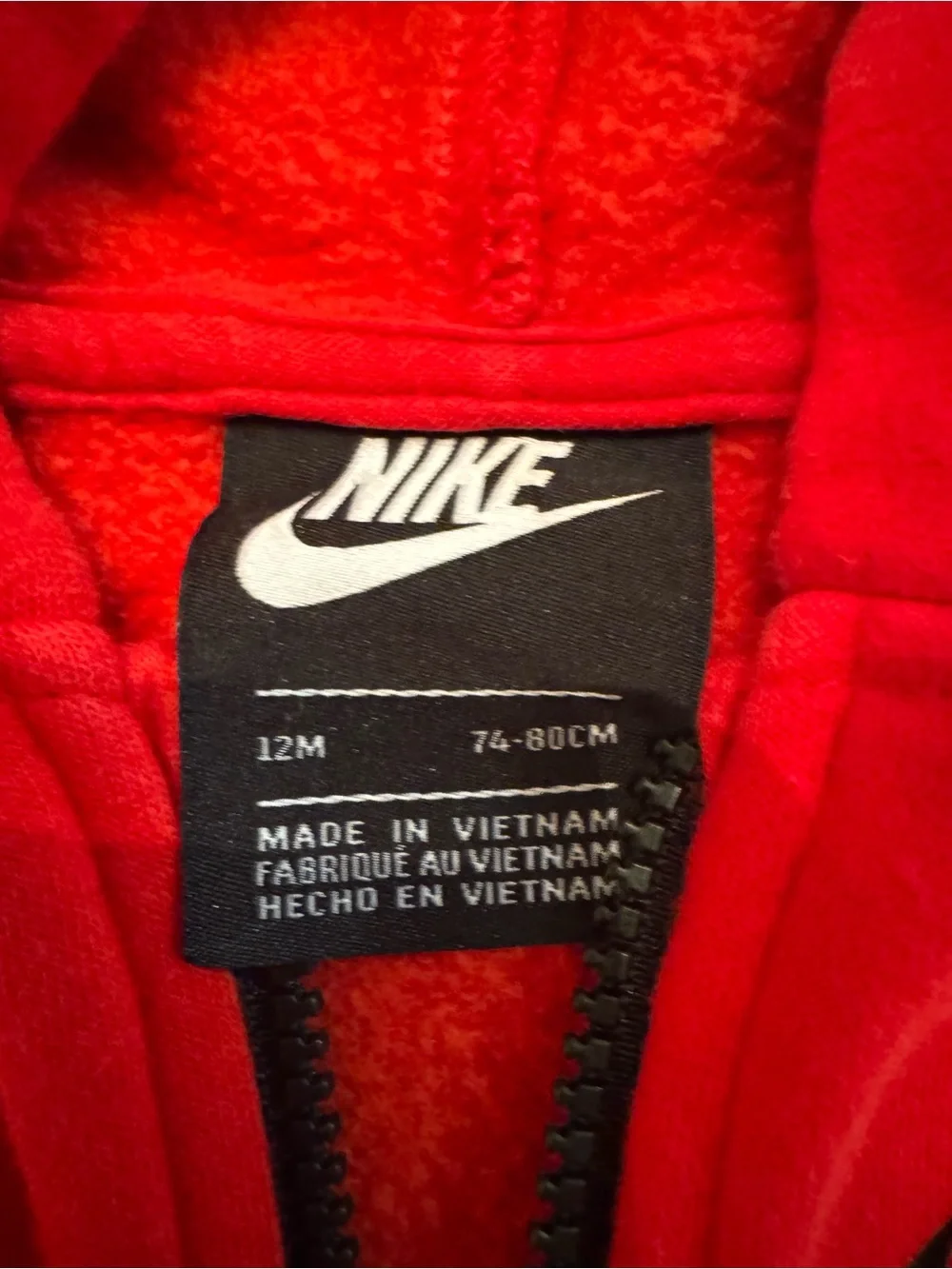 Nike Toddler Red Hooded Zip Hoodie size 12 months